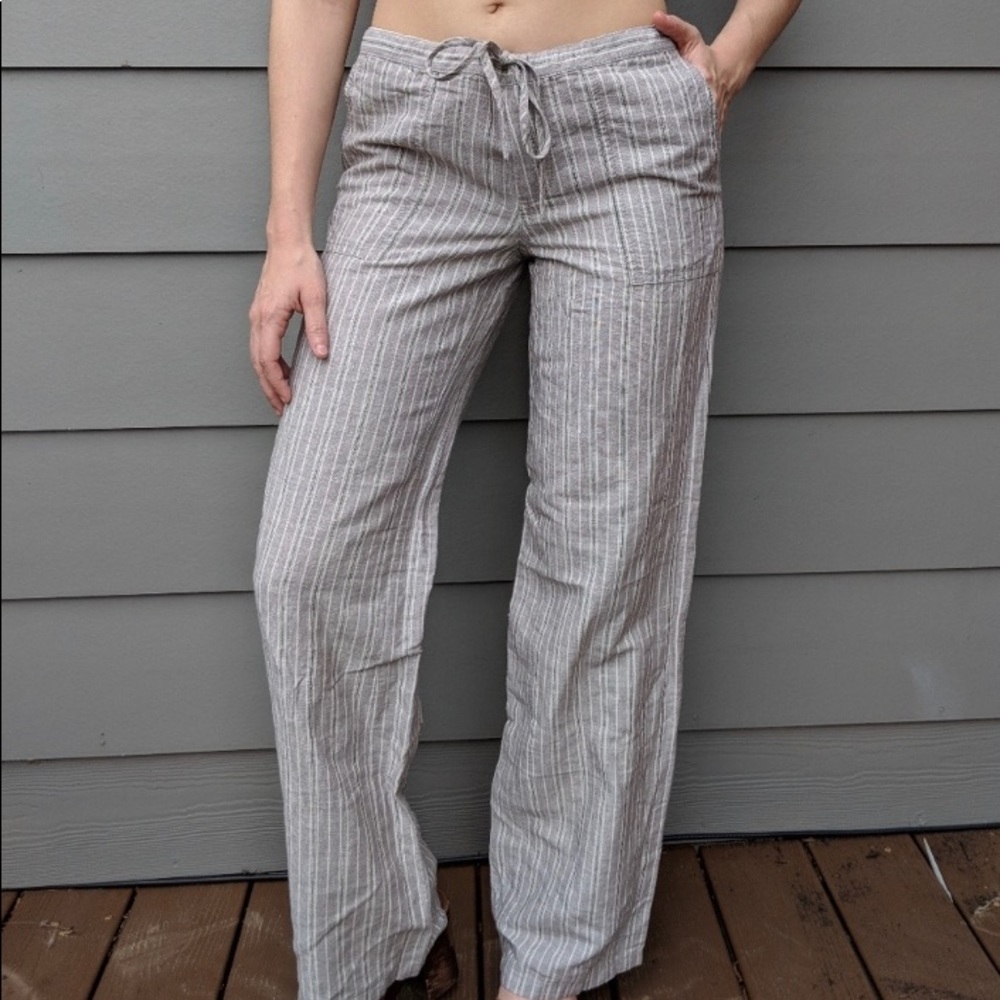 Beachy linen/cotton blend striped pants